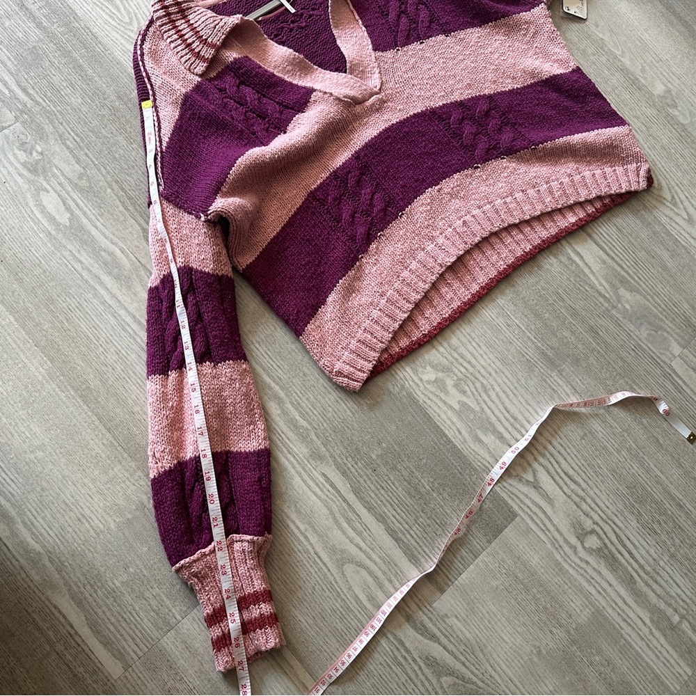 NWT Free People Pembrook Striped Cable Knit Collared Sweater Small - Picture 13 of 13